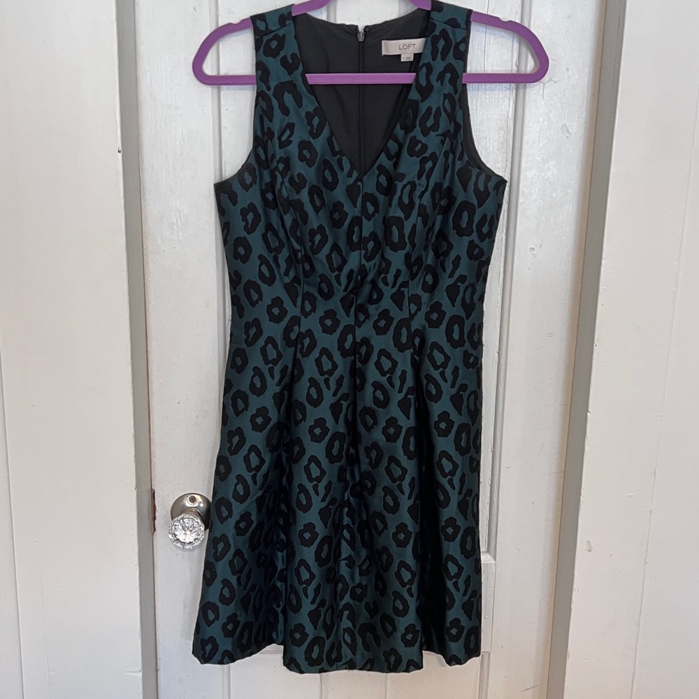 Loft leopard print dress, size 2, jade green and black.